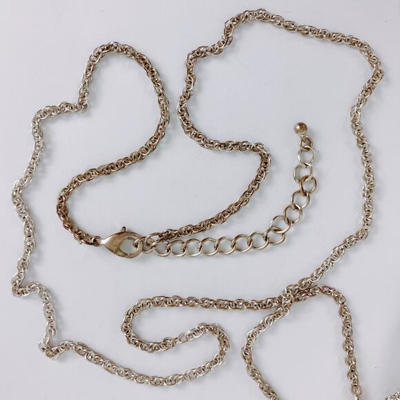 VTG Silver Tone Tassel Necklace Blue Cabochon Rhinestone Long Pendant Bold Retro - Picture 9 of 13